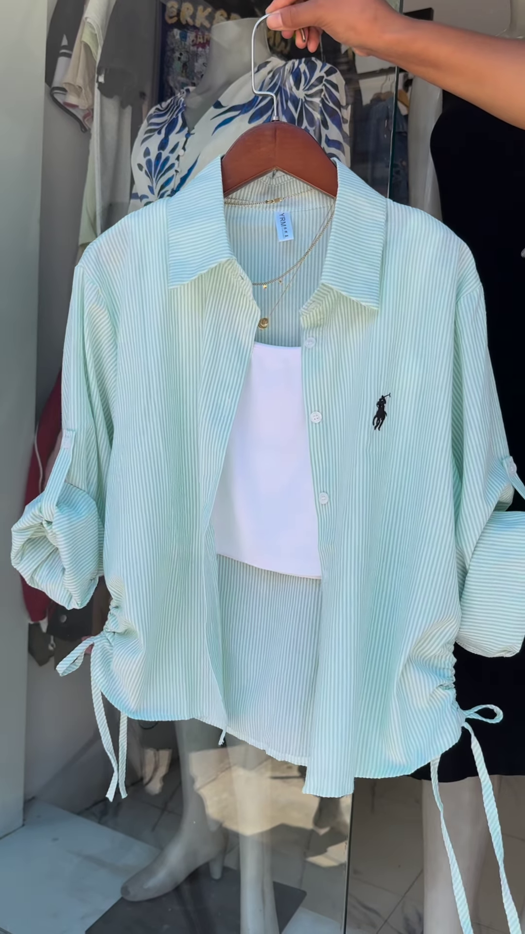 Women’s Striped Shirt and Crop Top Co-ord Set – Lightweight Button-Down with Adjustable Drawstrings – Available in 5 Colors