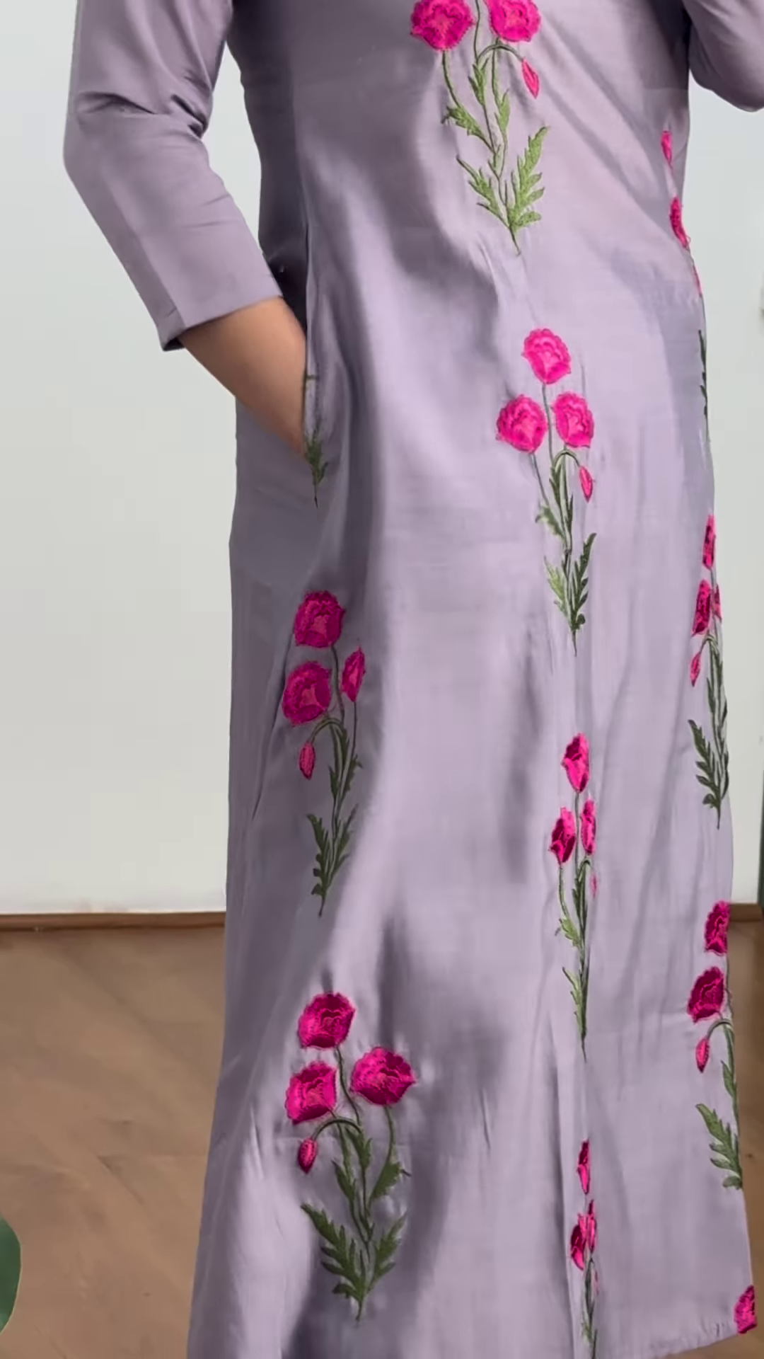 Women’s Floral Embroidered Kurta with Palazzos – Elegant 2-Piece Set with 3/4 Sleeves & Flared Silhouette (Available in 3 Colors)