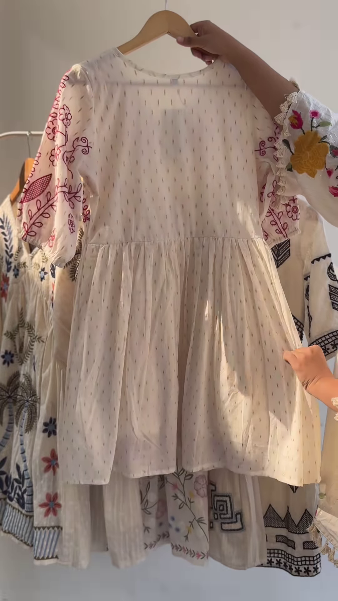 Boho Chic Hand-Embroidered Cotton Top – Ivory Base with Maroon Threadwork | 4 Designs & Colors Available