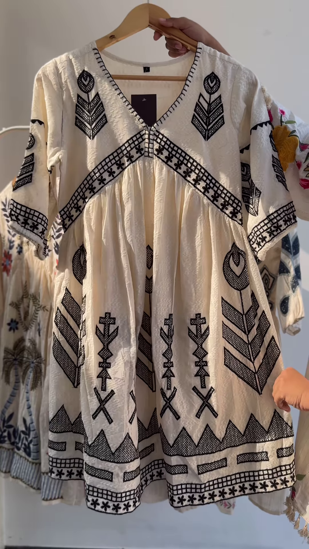 Boho Chic Hand-Embroidered Cotton Top – Ivory Base with Maroon Threadwork | 4 Designs & Colors Available