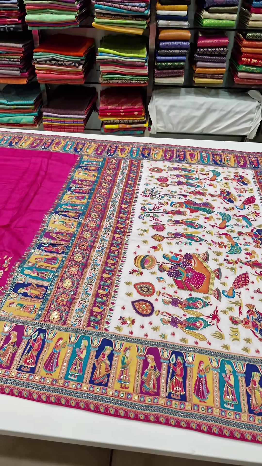 White Silk Saree With Multi-color Embroidered Pallu With Unstitched Blouse