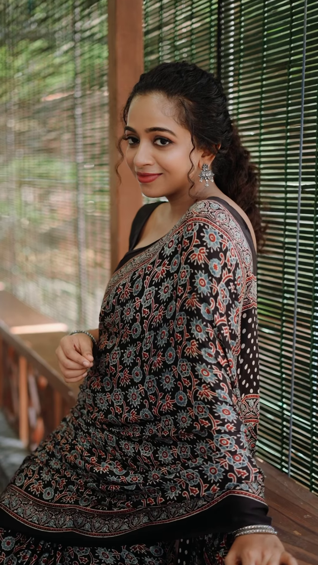 Black colored poly cotton ready to wear saree