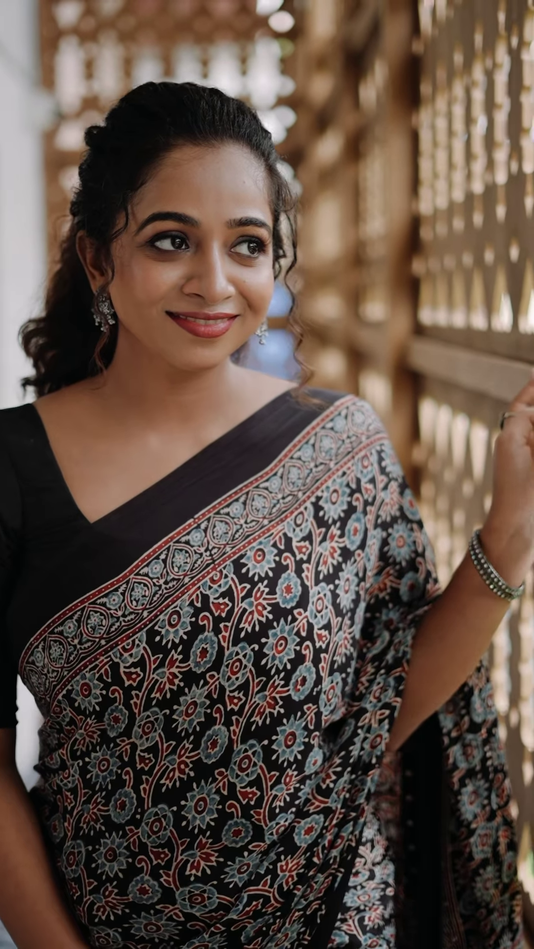 Black colored poly cotton ready to wear saree