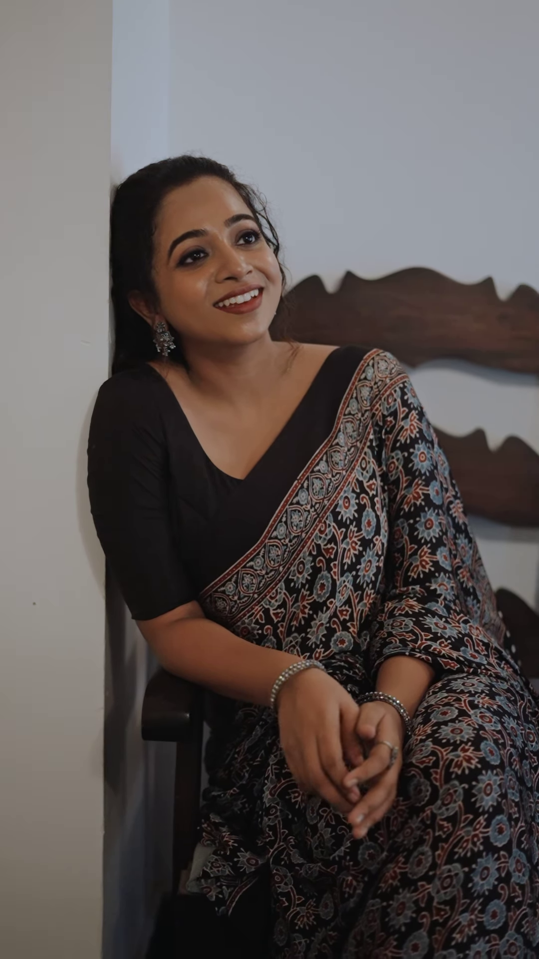 Black colored poly cotton ready to wear saree