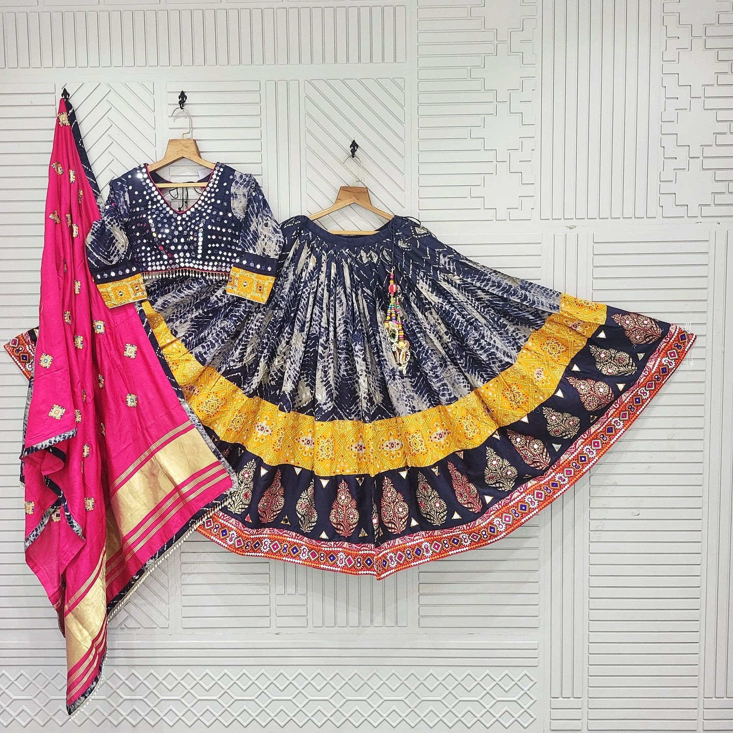 Tussar Silk Patola Printed Lehenga Choli.