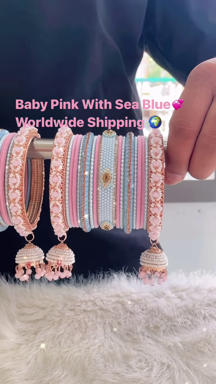Baby Pink and Sea Blue Bridal Chooda – Elegant Beaded Design