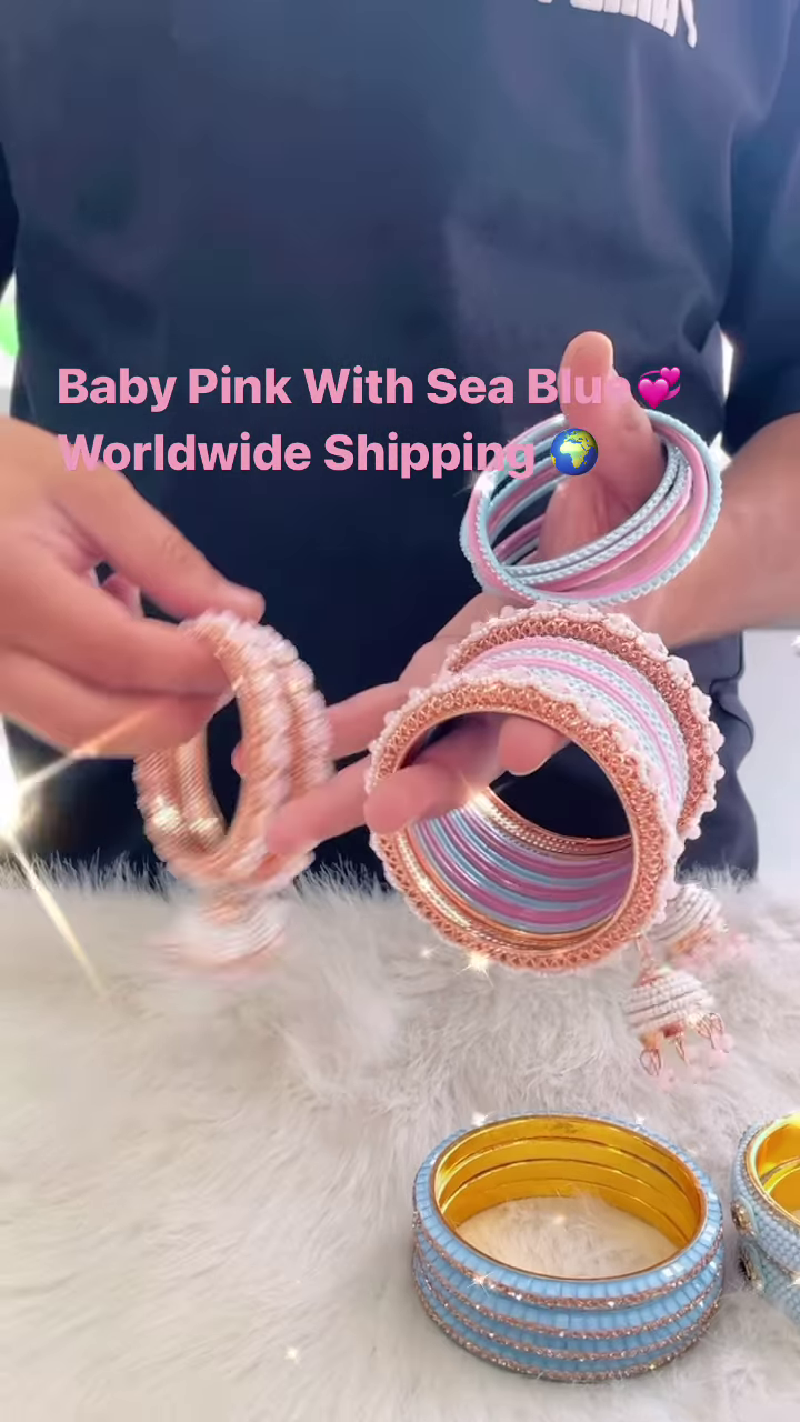 Baby Pink and Sea Blue Bridal Chooda – Elegant Beaded Design