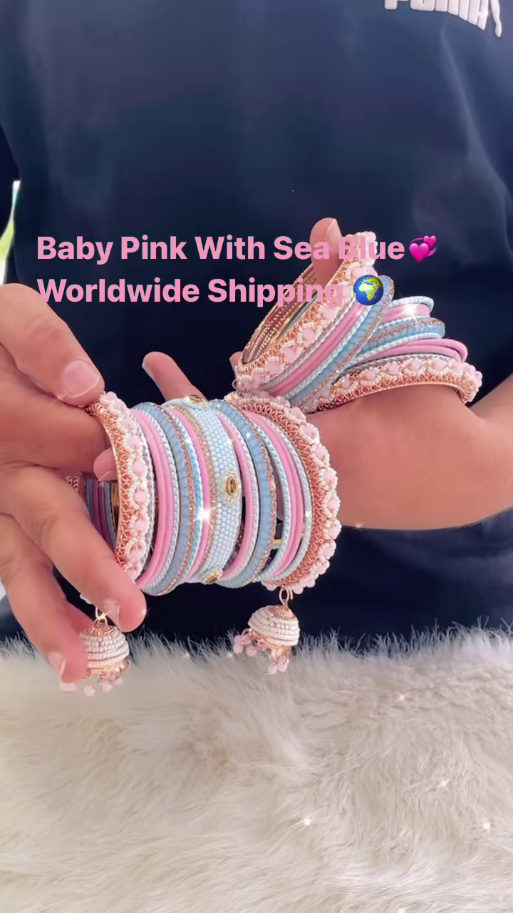 Baby Pink and Sea Blue Bridal Chooda – Elegant Beaded Design