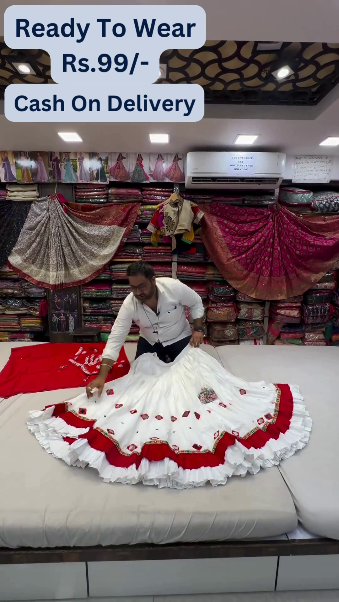 White Rayon Mirror A - Line Lehenga Choli