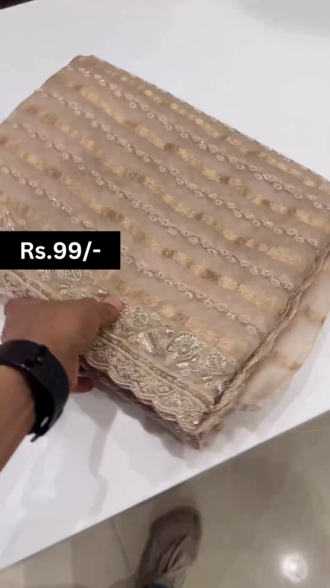 Beautiful Beige Saree Adorned With Resham Thread Work