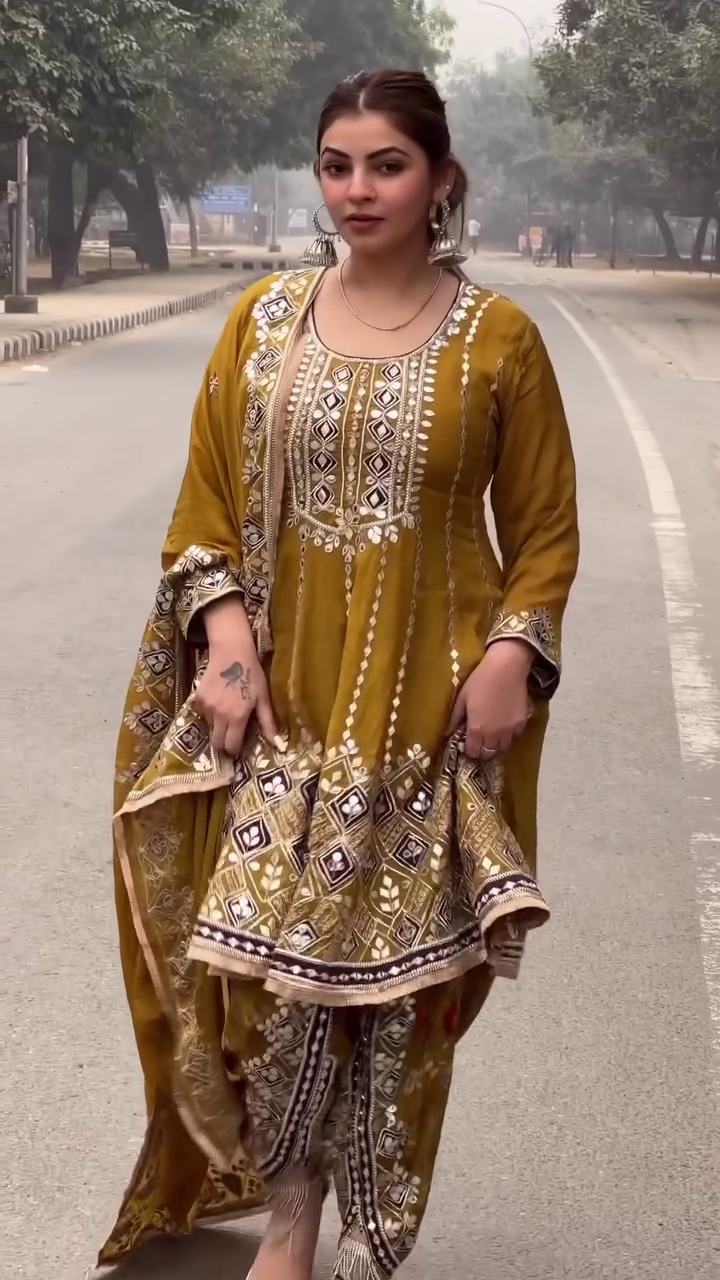 EthnicJunction Women Chanderi Cotton stitched Salwar Kameez Dress Material Size