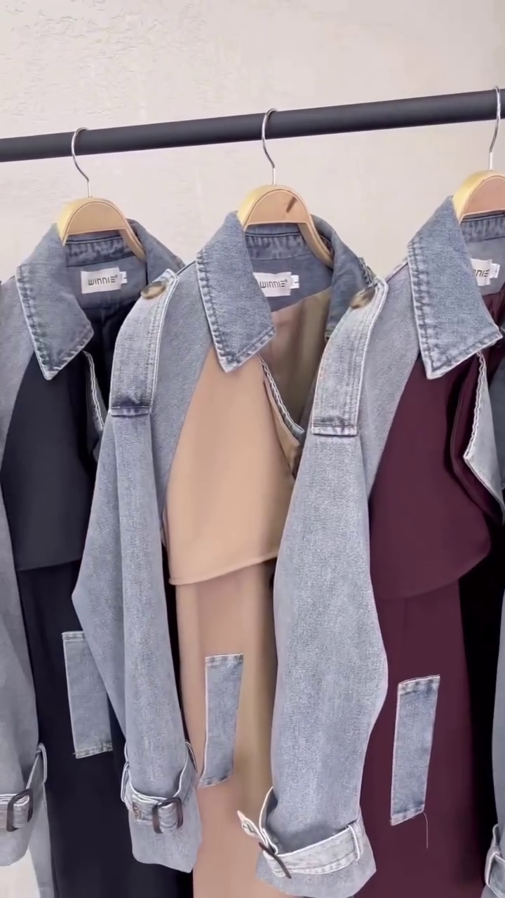 🌟 PREMIUM DENIM–TRENCH FUSION COAT | ELEGANT MULTI-COLOR COLLECTION (XXS–XXL) 🌟