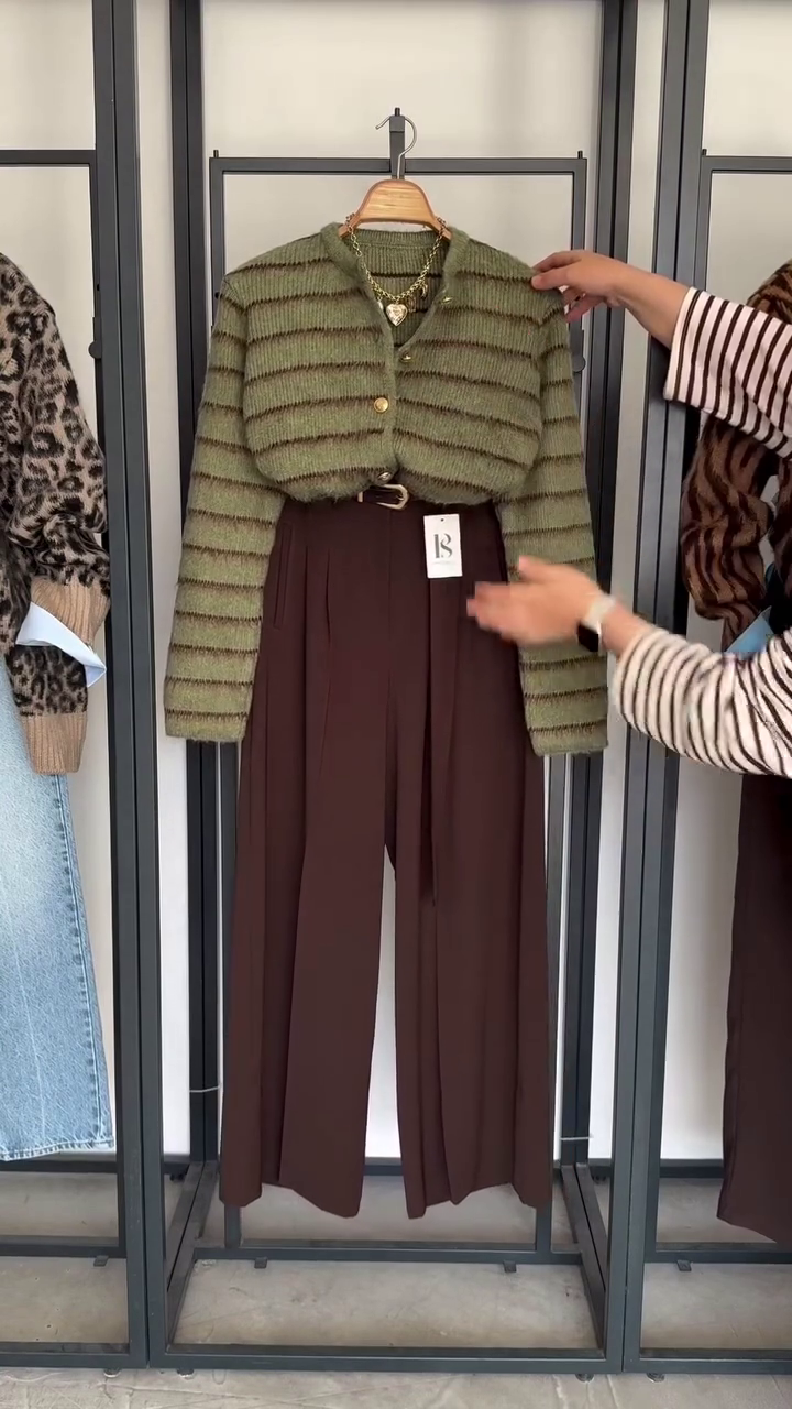 🌿 LuxeStripe™ Textured Knit Cardigan & High-Waist Elegant Trousers Set – Multi-Design | XXS–XXL 🌿