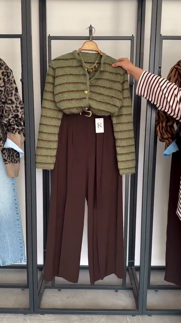 🌿 LuxeStripe™ Textured Knit Cardigan & High-Waist Elegant Trousers Set – Multi-Design | XXS–XXL 🌿