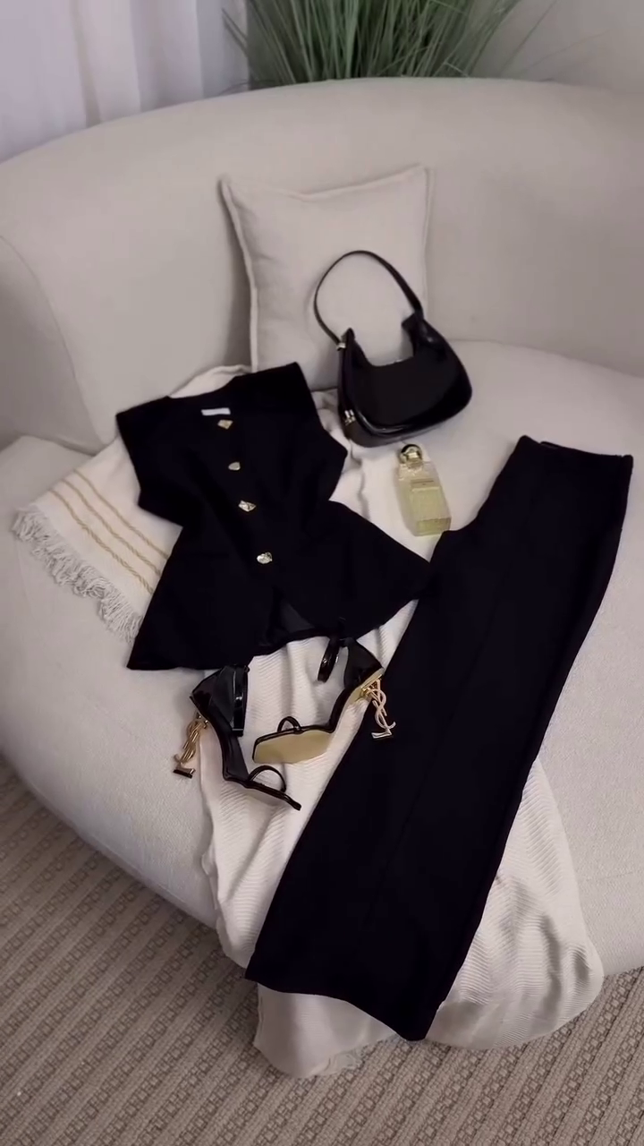 🖤 LuxeBloom™ Elegant Black Embellished Top & Wide-Leg Trousers Set – Multi-Design | XXS–XXL 🖤