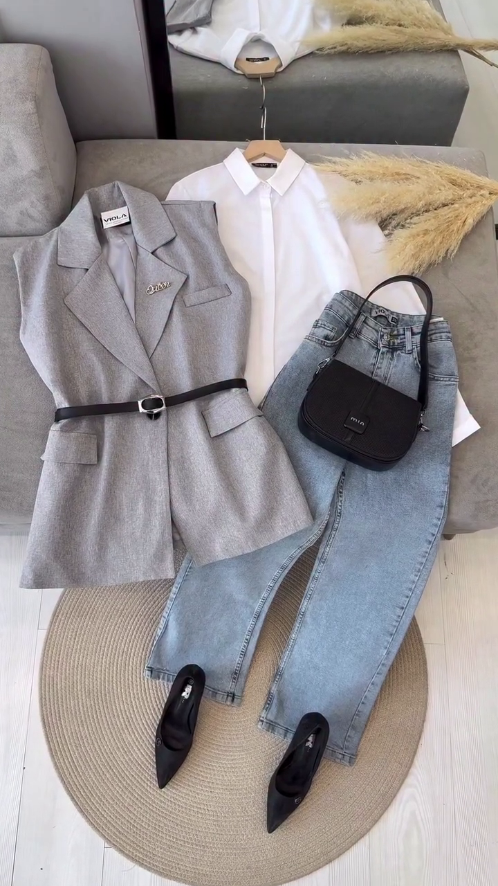 🩶 EliteClass™ Tailored Grey Vest Set With White Shirt & Denim – Multi-Design | XXS–XXL 🩶