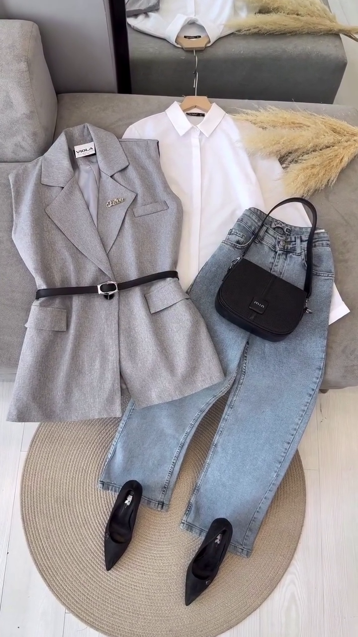 🩶 EliteClass™ Tailored Grey Vest Set With White Shirt & Denim – Multi-Design | XXS–XXL 🩶