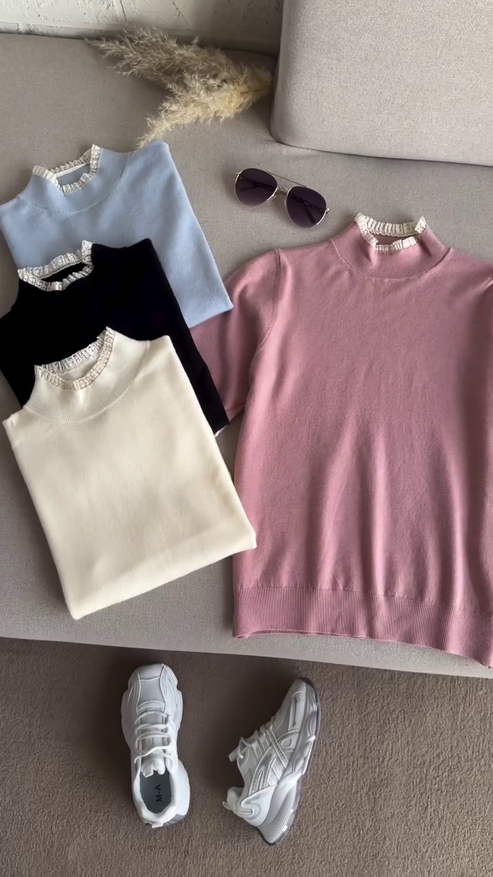 🌸 LaceGlow™ Soft Knit Tops With Elegant Lace Collar – Multi-Design | XXS–XXL 🌸