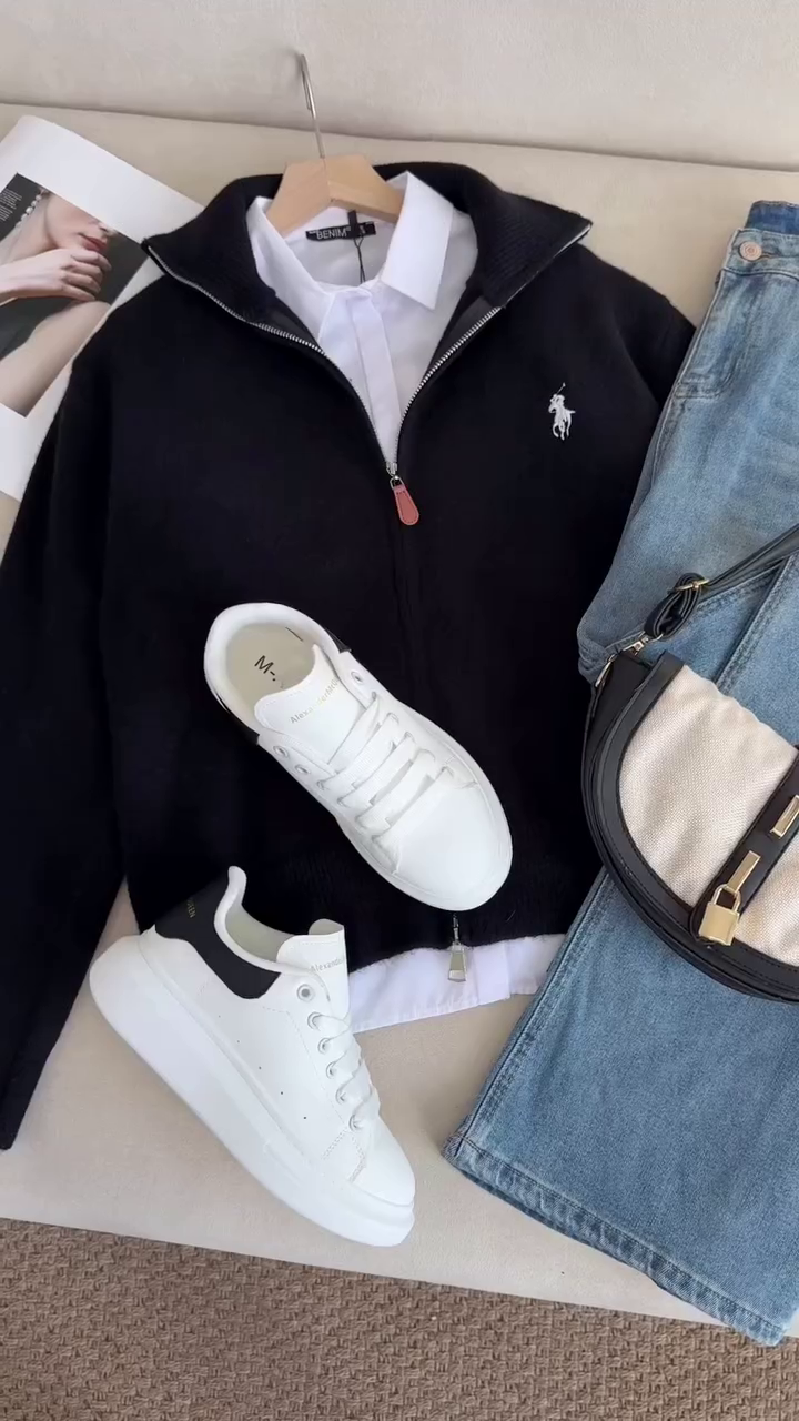 ⚫ ClassicSport™ Quarter-Zip Knit & Denim Casual Set – Multi-Design | XXS–XXL ⚫