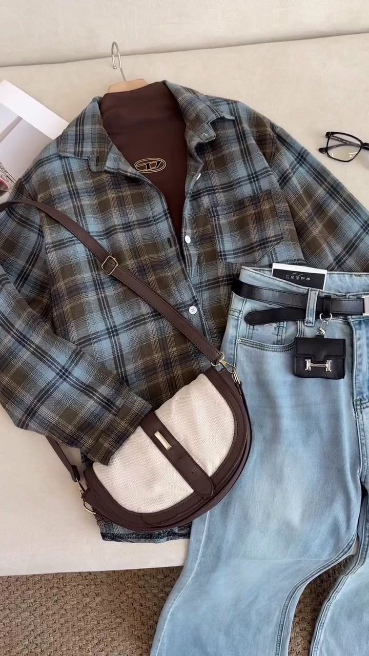 🤎 CozyPlaid™ Autumn Flannel & Denim Everyday Set – Multi-Design | XXS–XXL 🤎