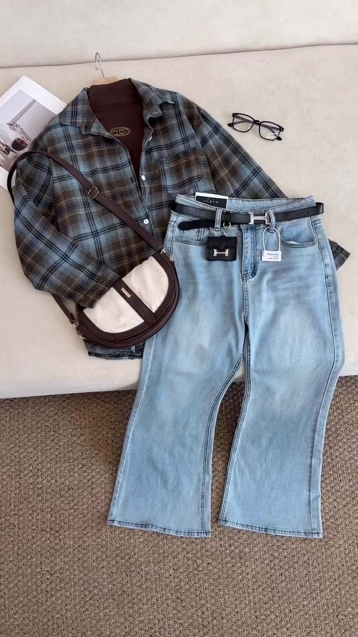 🤎 CozyPlaid™ Autumn Flannel & Denim Everyday Set – Multi-Design | XXS–XXL 🤎