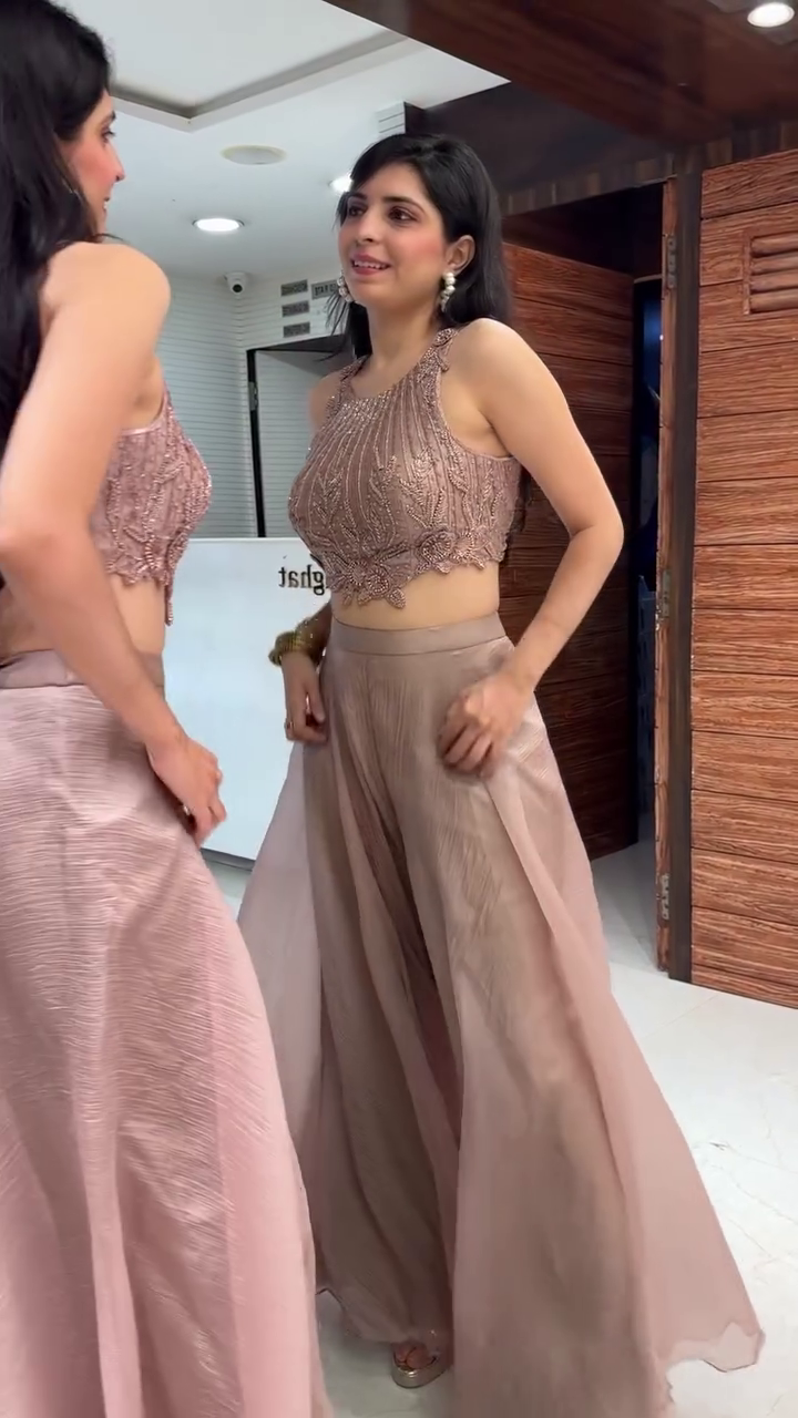 “Blush Elegance Embellished Crop Top & Flowing Palazzo Set – Premium Festive Wear in Multiple Designs, Colors & Sizes (XXS–XXL)”