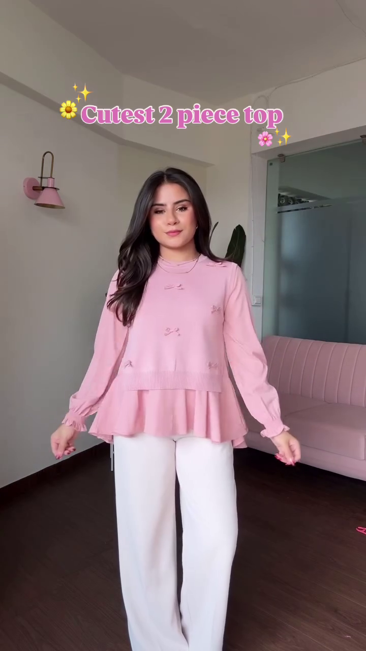 “Blush Bow-Detail Two-Piece Top Set – Sweet & Elegant Layered Look in Multiple Colors & Sizes (XXS–XXL)”
