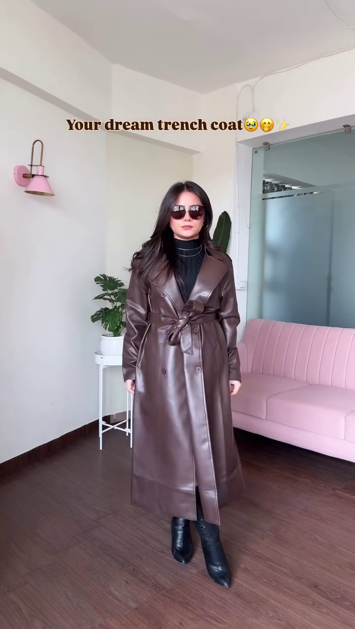 “Luxury Faux-Leather Long Trench Coat – Elegant Winter Statement Wear in Multiple Colors & Sizes (XXS–XXL)”
