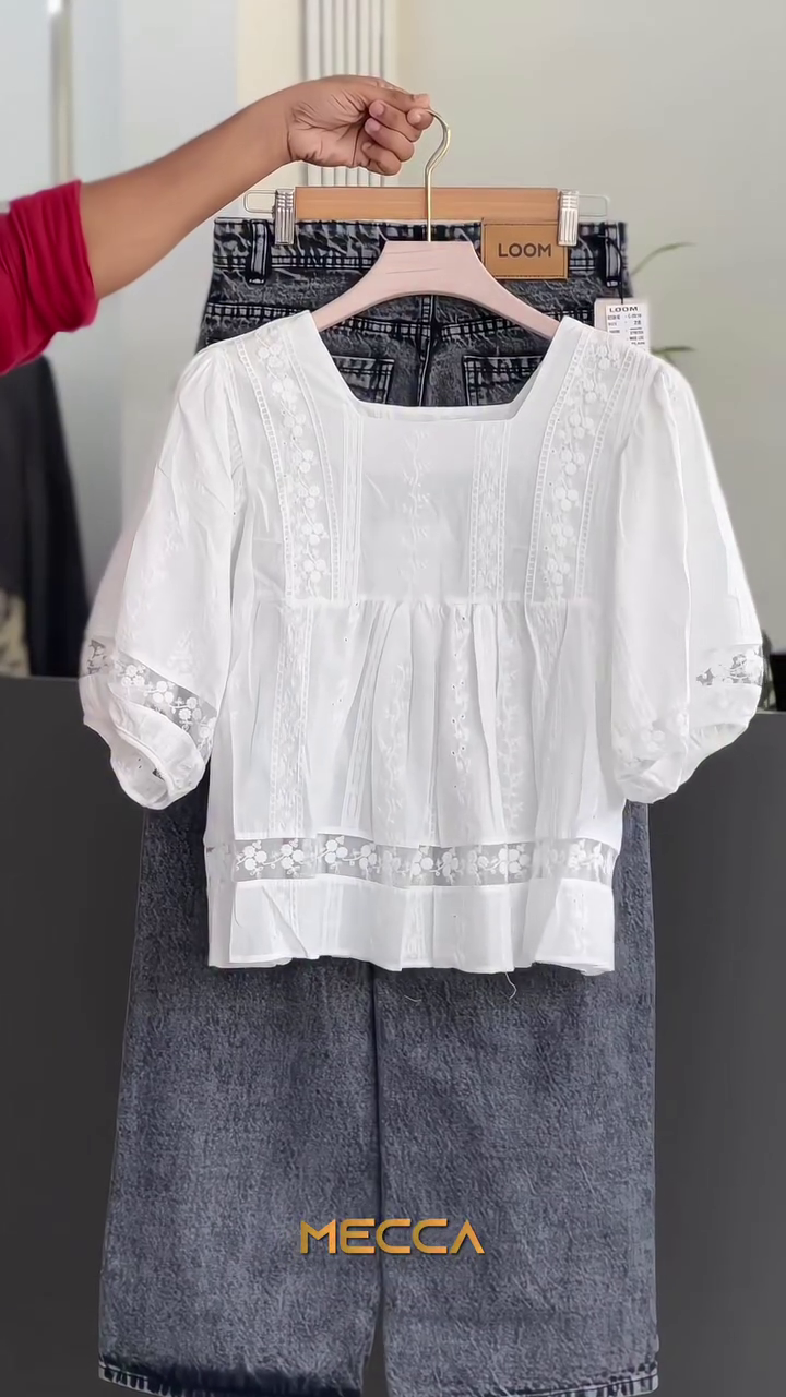 🤍 Soft Bloom Lace Peplum Blouse & Flow Skirt Set 🤍