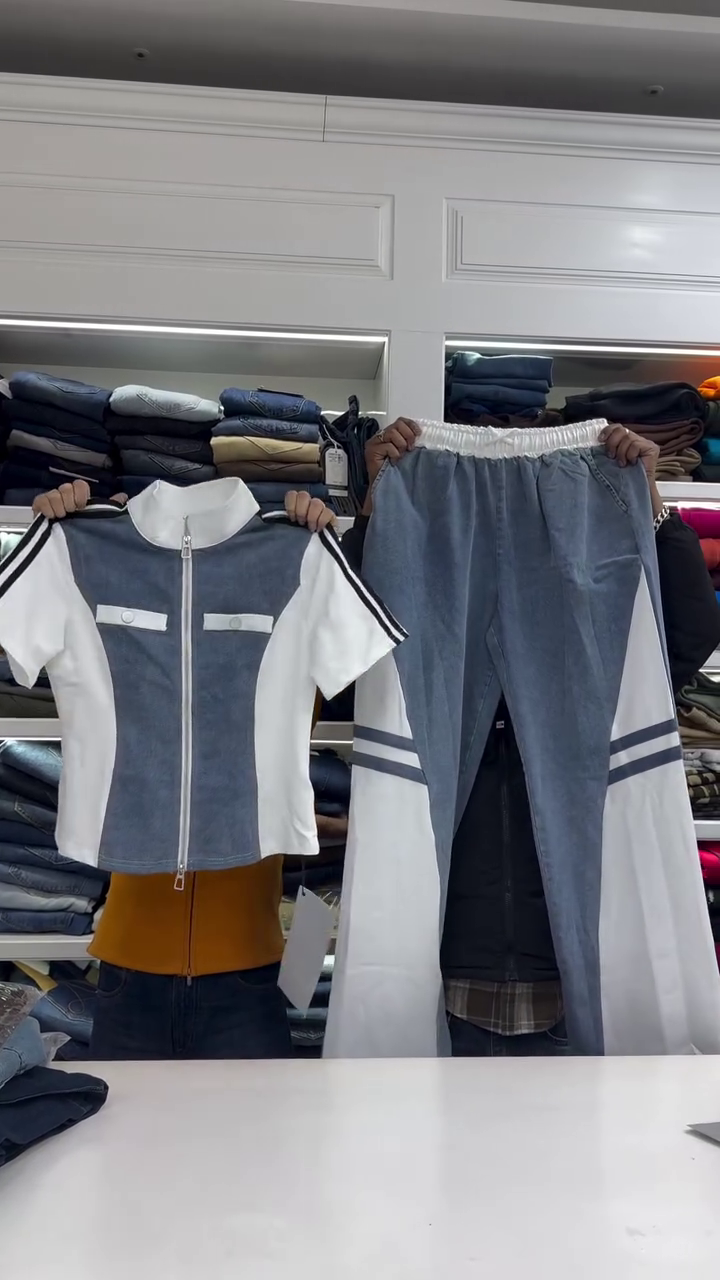 🔥 Urban Edge Two-Tone Co-Ord Set – Sporty Chic Denim Fusion 🔥