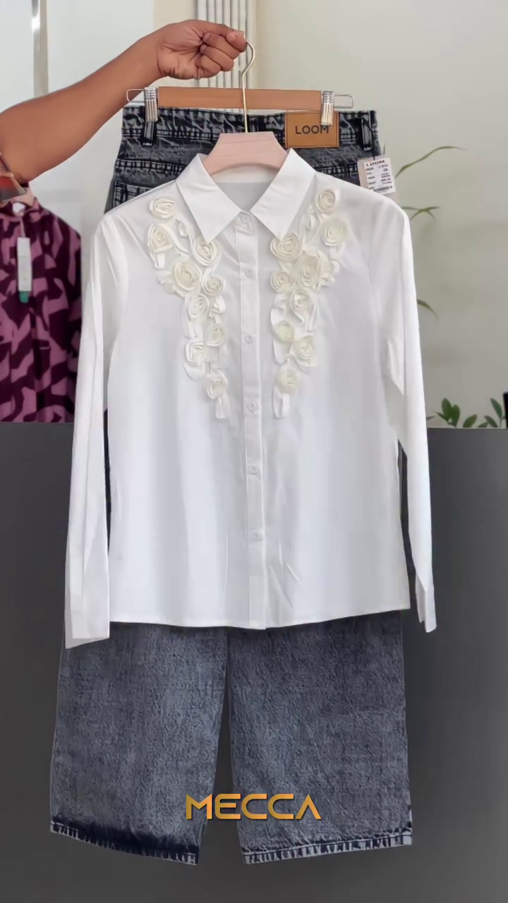 🤍 Ivory Bloom 3D Floral Shirt – Elegant Statement with Timeless Grace 🌸✨