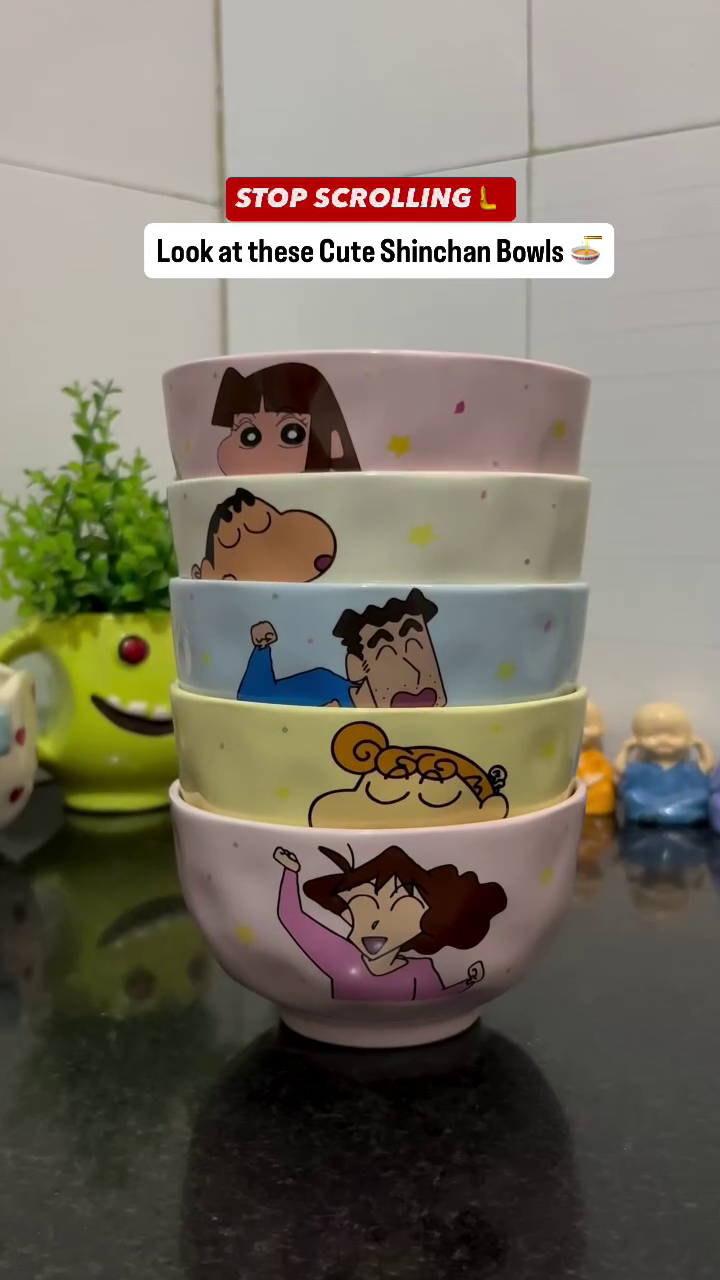 🍜✨ Shinchan Squad Pastel Bowl Set – Cute Cartoon Vibes for Every Meal 💖🥣