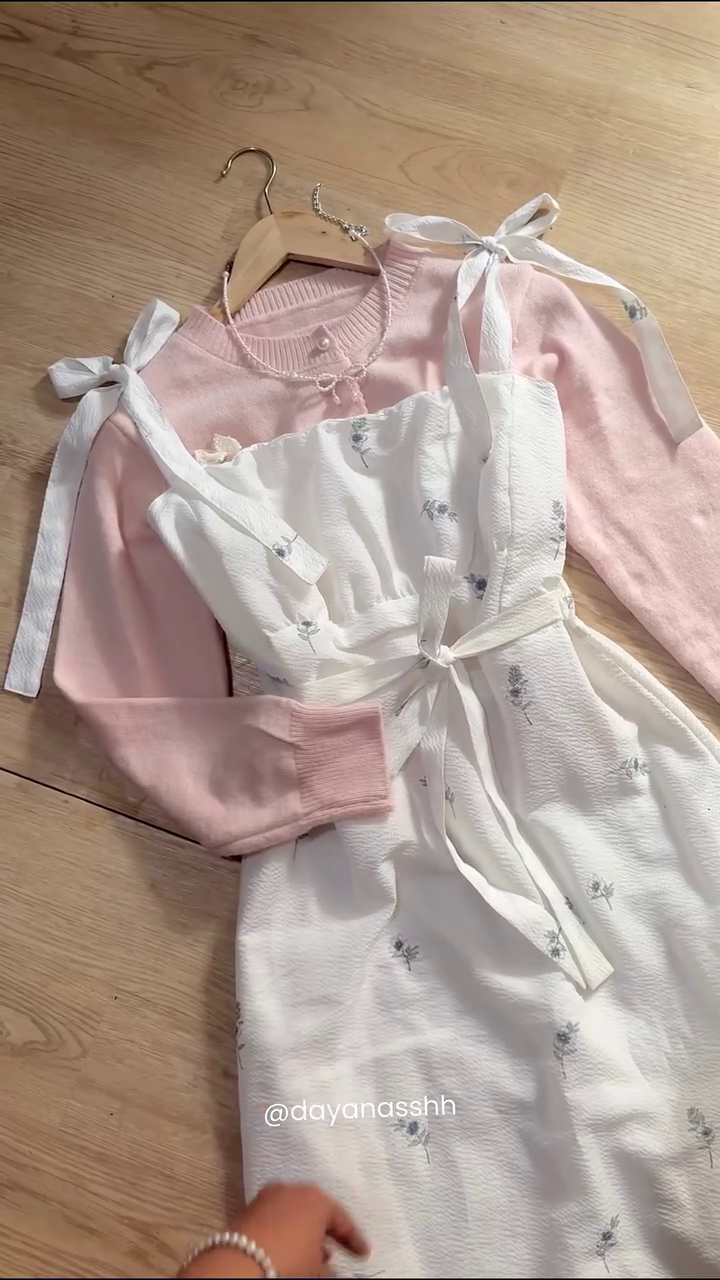 🌸 Blush Bloom Layered Dress Set – Soft Girl Aesthetic Dream 🌸