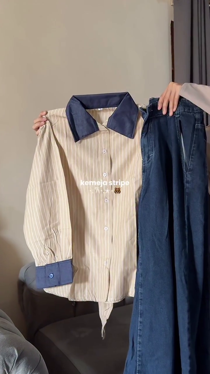 🤎 Classic Contrast Collar Striped Shirt | Effortless Smart Chic | XXS–XXL ✨