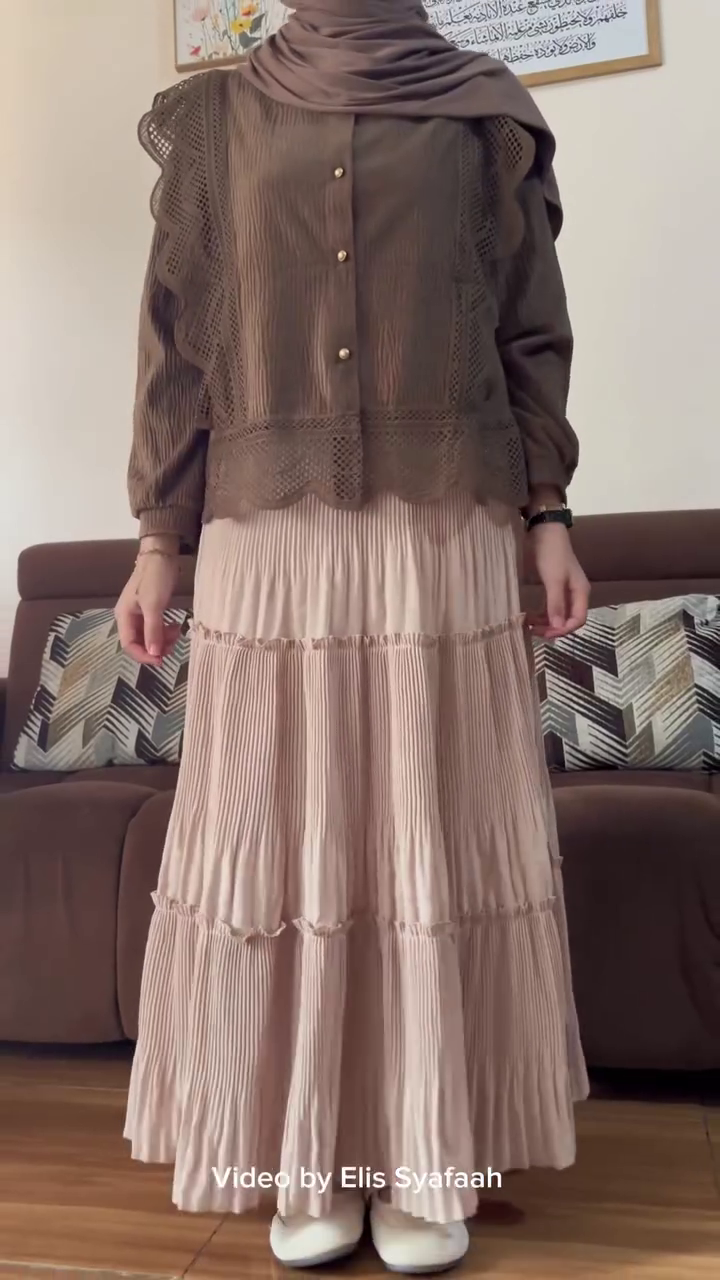 🤎 Mocha Grace Lace Blouse & Pleated Maxi Skirt Set | Modest Chic Elegance | XXS–XXL ✨