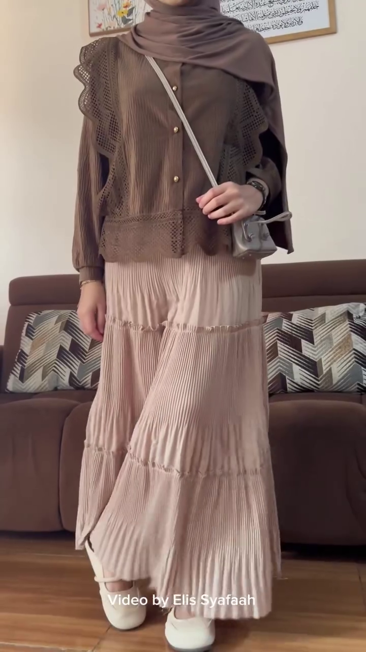 🤎 Mocha Grace Lace Blouse & Pleated Maxi Skirt Set | Modest Chic Elegance | XXS–XXL ✨