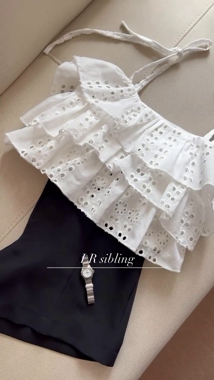 🤍 Snow Blossom Tiered Lace Top | Feminine Eyelet Ruffle Statement | XXS–XXL ✨🌸