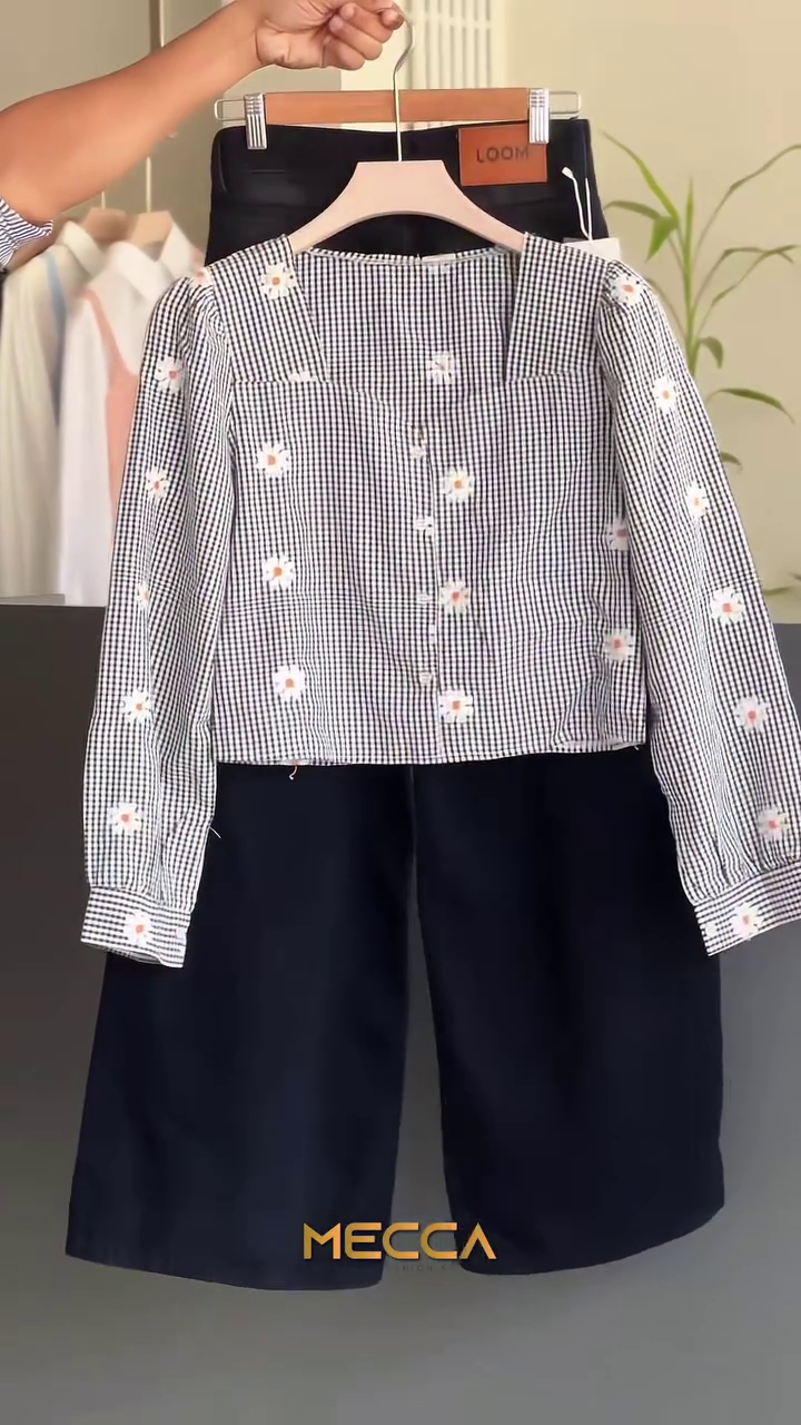 🖤 Daisy Check Chic Co-Ord Set | Gingham Floral Top & Tailored Shorts | XXS–XXL 🌼✨