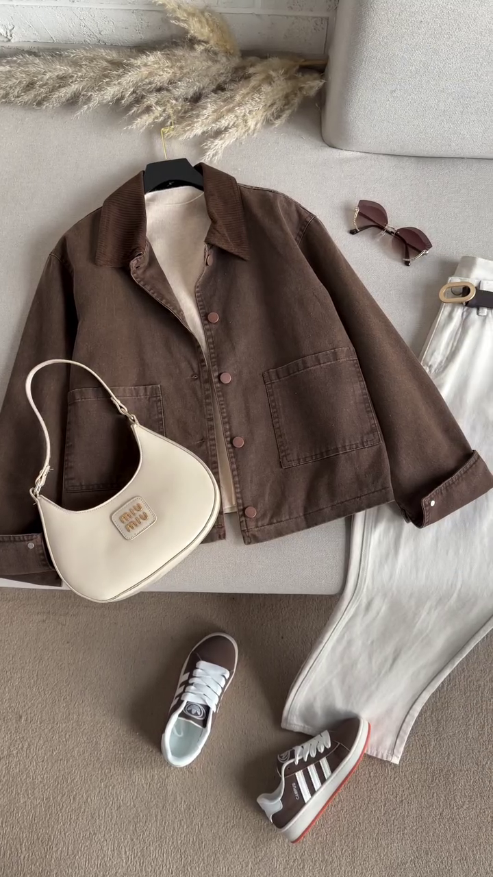 🤎 Urban Autumn Chic Jacket Set – Relaxed Button Jacket & Casual Elegance Collection (XXS–XXL)