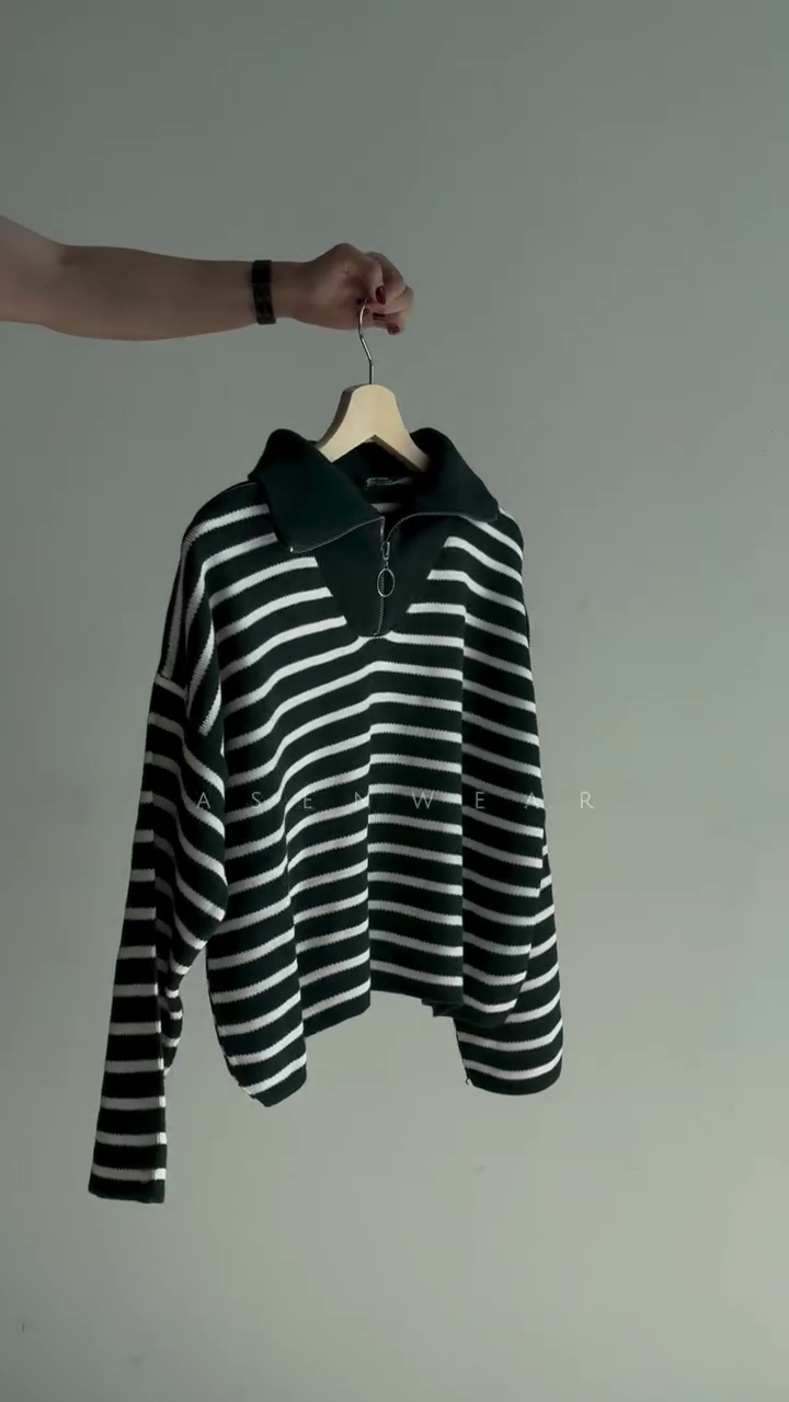 🖤 Parisian Striped Half-Zip Knit – Effortless Chic Pullover (XXS–XXL)