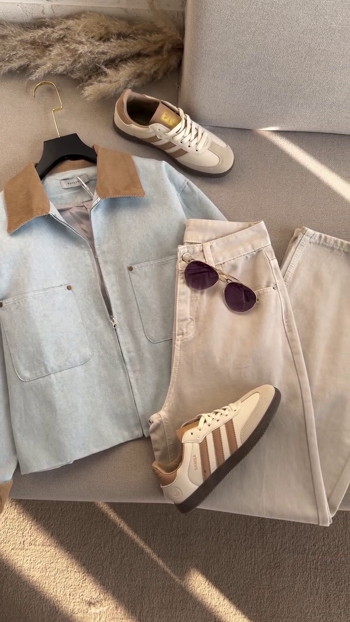 🌿 Soft Urban Contrast Jacket Set – Zip Utility Jacket & Tailored Pants Collection (XXS–XXL)