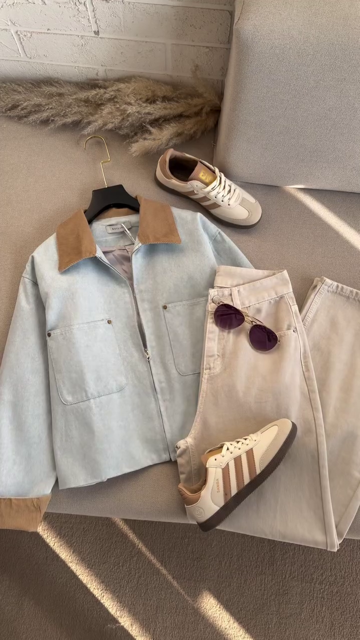 🌿 Soft Urban Contrast Jacket Set – Zip Utility Jacket & Tailored Pants Collection (XXS–XXL)