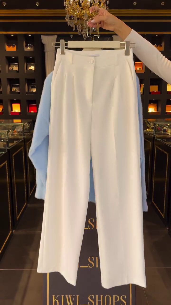 💙 Elegant Sky Bow Knit Set – Soft Sweater & Classic Trousers Outfit ✨👚👖