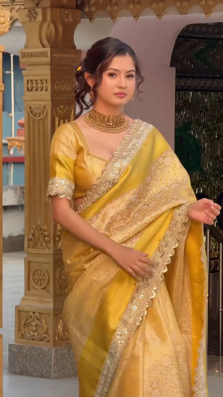 Royal Golden Banarasi Silk Saree with Embroidered Border