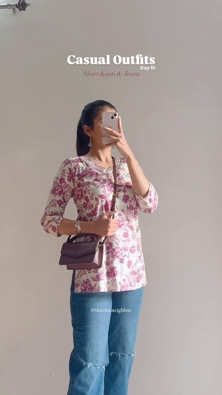 Blush Bloom Short Kurti 🌷 | Elegant Floral Casual Top for Everyday Style