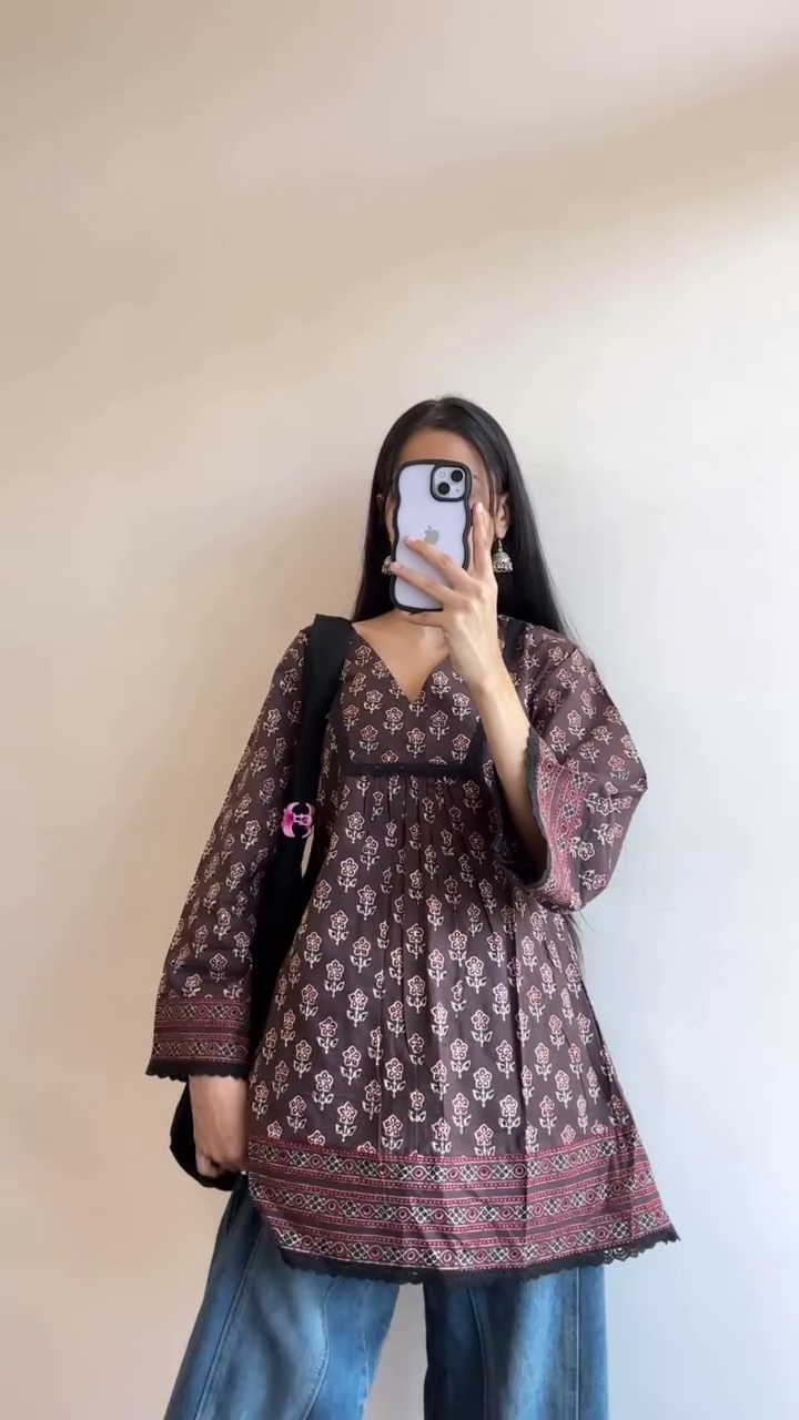Mocha Muse Printed Short Kurti ✨ | Chic Boho Ethnic Top for Everyday Style