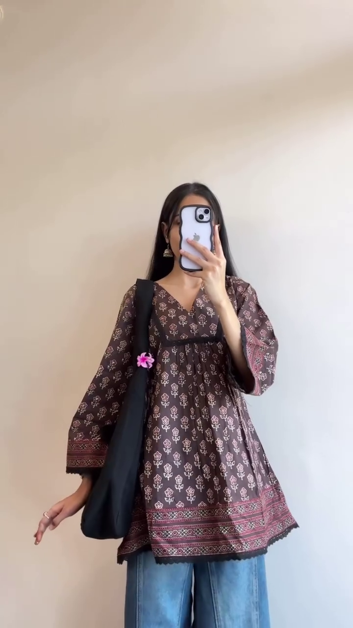 Mocha Muse Printed Short Kurti ✨ | Chic Boho Ethnic Top for Everyday Style
