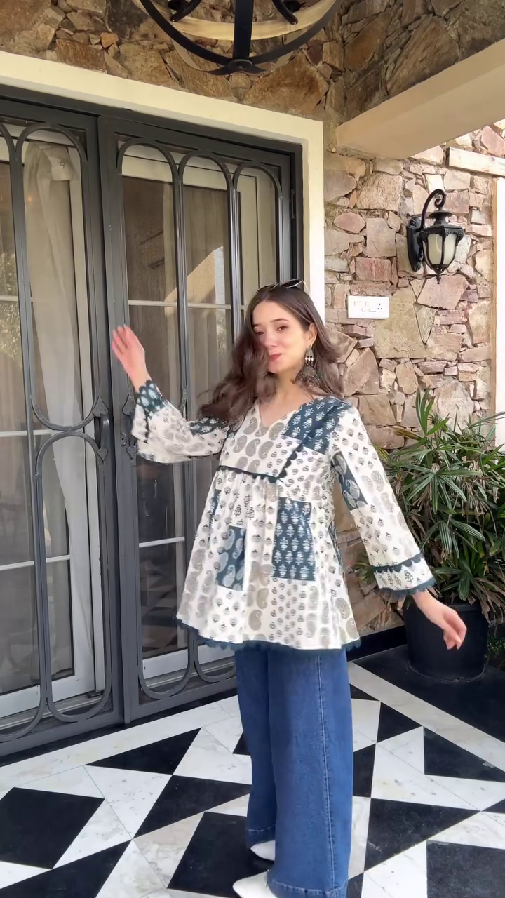 Boho Breeze Printed Peplum Top ✨ | Chic Ethnic Fusion Short Kurti