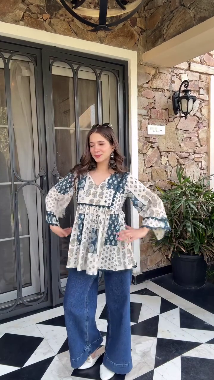 Boho Breeze Printed Peplum Top ✨ | Chic Ethnic Fusion Short Kurti