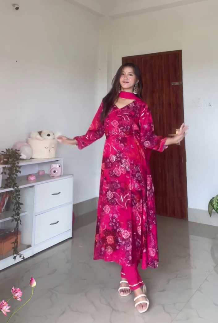 🌺 Ruby Bloom Elegance Anarkali Set with Dupatta 🌺